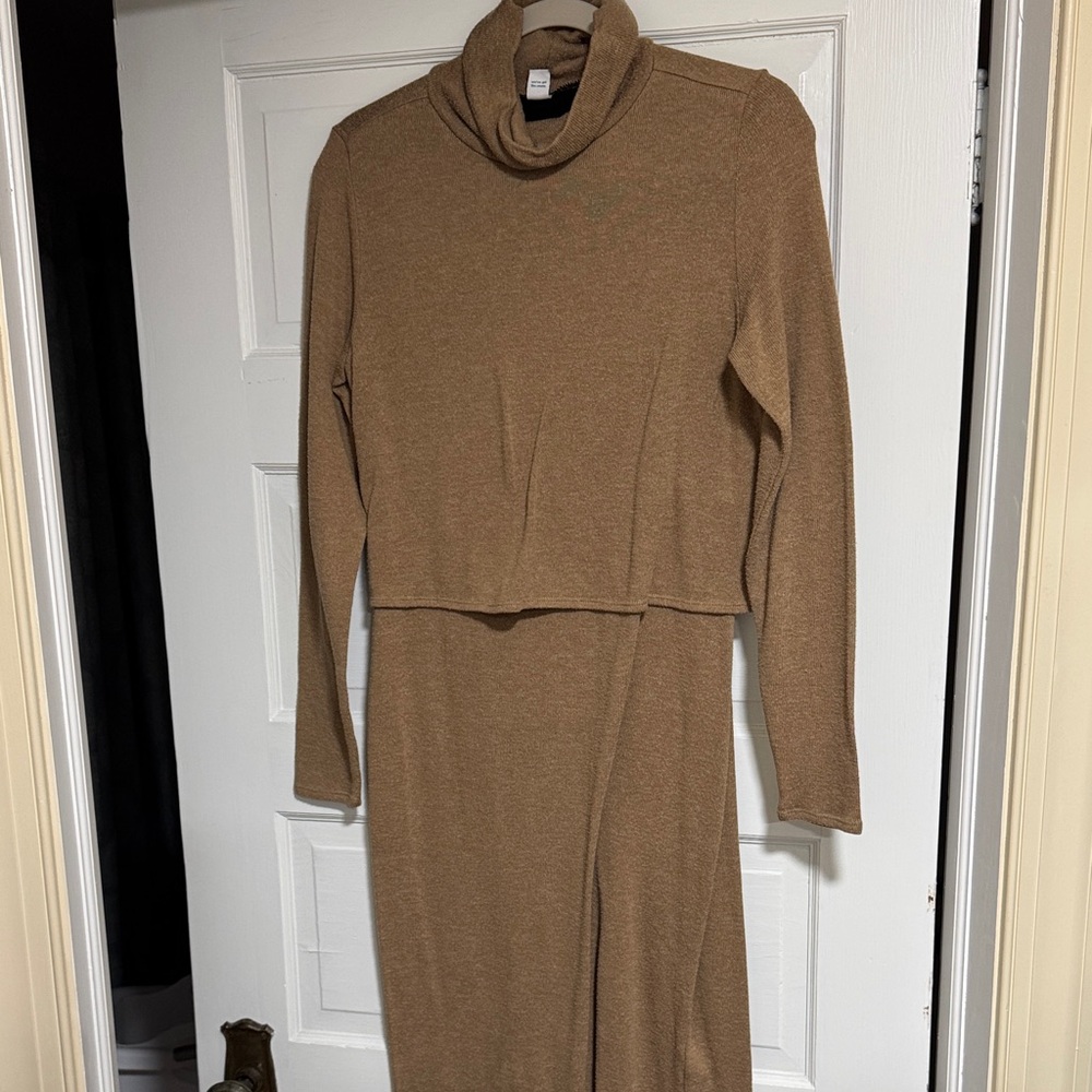 Tan Turtleneck Nursing Dress